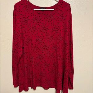 J.Jill Wearever Collection Red Black Print Tunic Top Long Sleeve XL